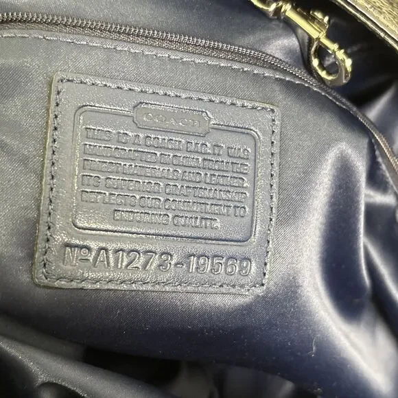 COACH 19569 Audrey Cinched Dark Blue Patent Leather Shoulder Bag Purse - Picture 9 of 12